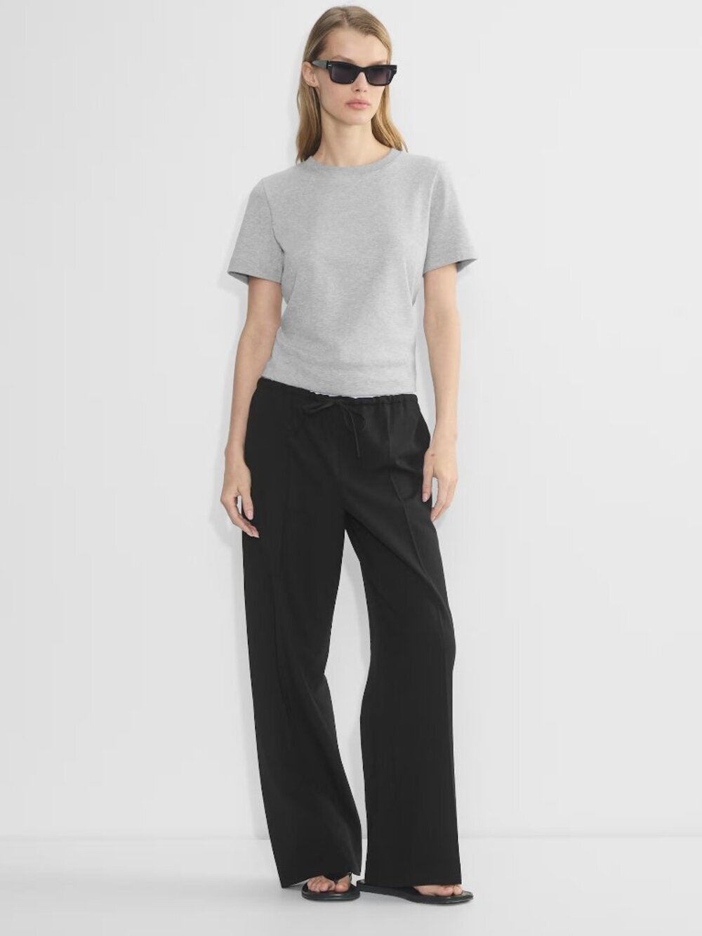 Aritzia Babaton Equity Pant Wide Leg Wool Twill Black White Size Large